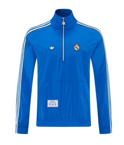 2026-2027 Real Madrid Blue Half-zipper Soccer Windbreaker Jacket Espana Football Jacket