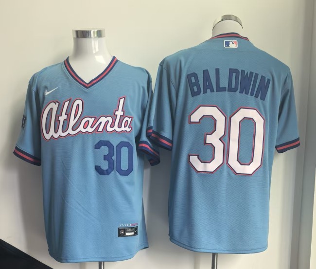 City Edition Atlanta Braves Baldwin 30 Light Blue Baseball Cool Shirt MLB Jersey