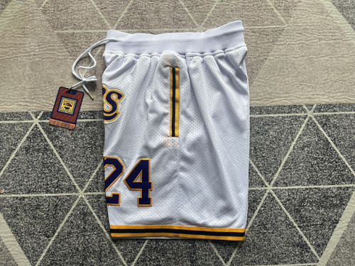 Retro Los Angeles Lakers 24 NBA Shorts White Basketball Shorts