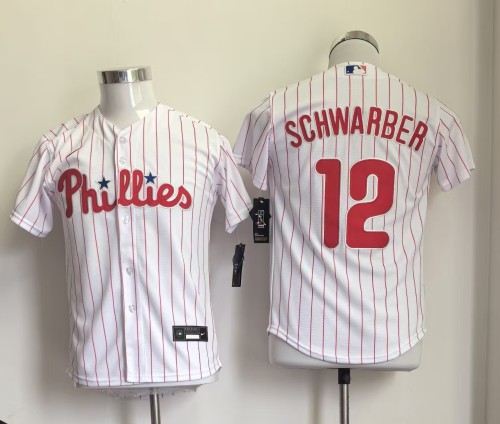 Youth Kids Philadelphia Phillies 12 SCHWARBER White Base Jersey Child MLB Shirt