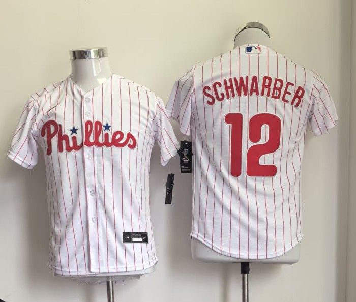 Youth Kids Philadelphia Phillies 12 SCHWARBER White Base Jersey Child MLB Shirt