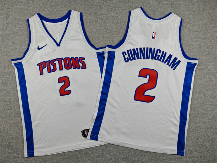 Youth Kids Detroit Pistons 2 CUNNINGHAM White NBA Jersey Child Basketball Shirt