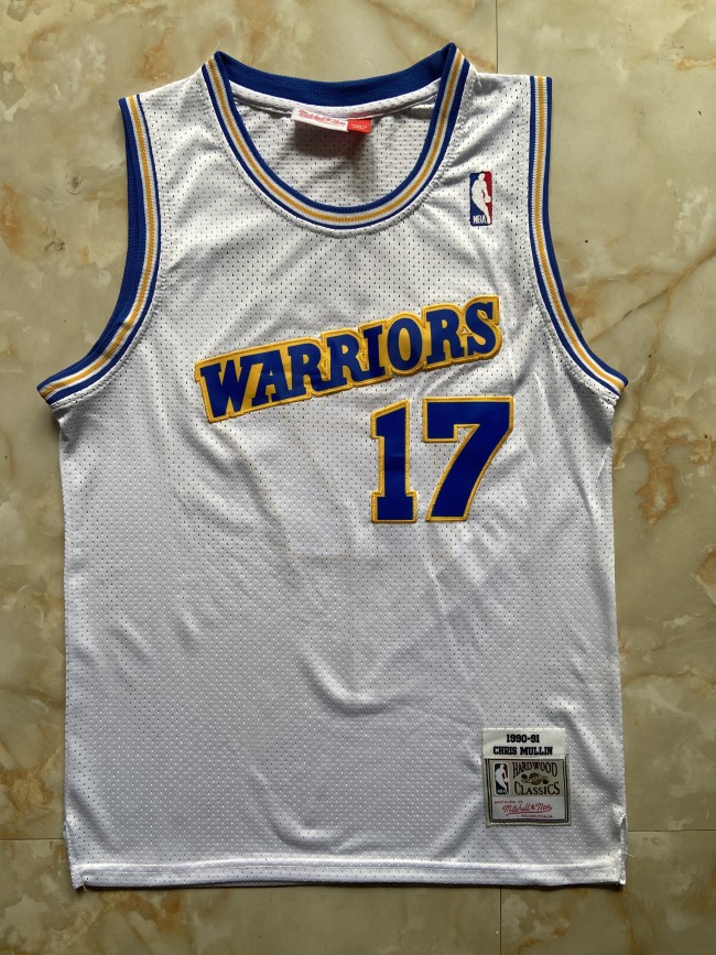 Mitchell&ness 1990-91 Golen State Warriors MULLIN 17 White NBA Jersey Basketball Shirt