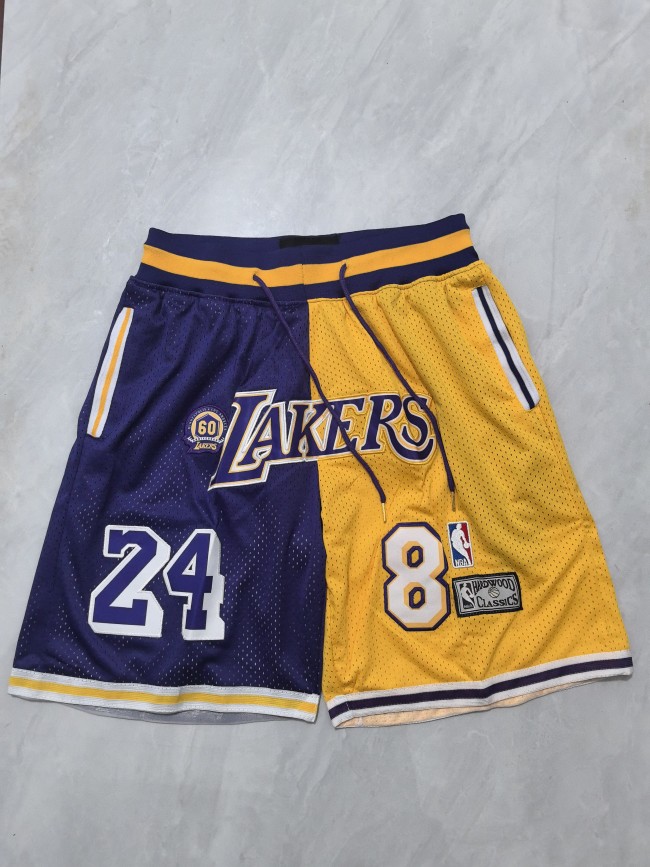 with Pocket Retro Los Angeles Lakers 24 NBA Shorts 8  Purple/Yellow Basketball Shorts