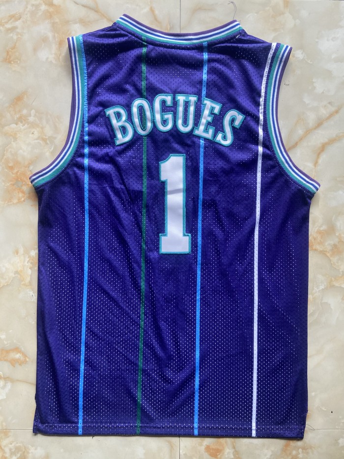 Mitchell&ness 1992-93 Charlotte Hornets BOGUES 1 Purple Basketball Shirt Adult NBA Jersey