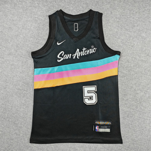 Youth Kids 2026 City Edition San Antonio Spurs 5 CASTLE Black NBA Jersey Kids Basketball Shirt