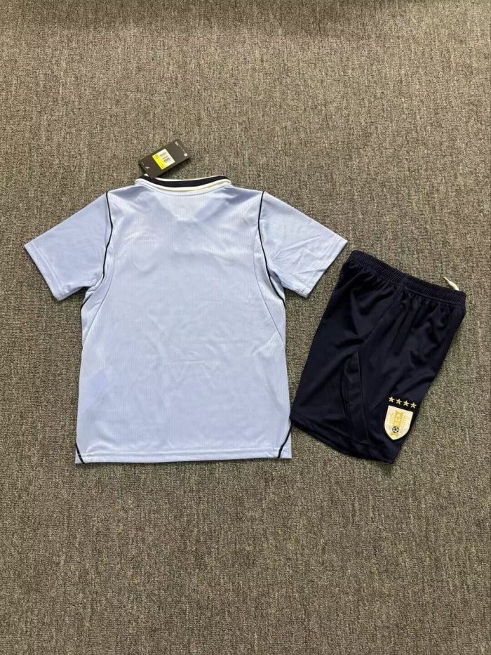 Youth Uniform Kids Kit 2026 Uruguay Home Soccer Jersey Shorts Child Football Set