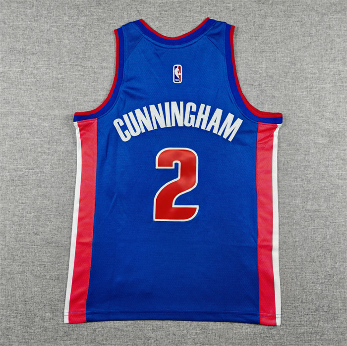 Youth Kids Detroit Pistons 2 CUNNINGHAM Blue NBA Jersey Child Basketball Shirt