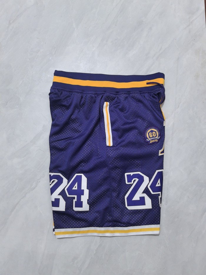 with Pocket Retro Los Angeles Lakers 24 NBA Shorts 8  Purple/Yellow Basketball Shorts