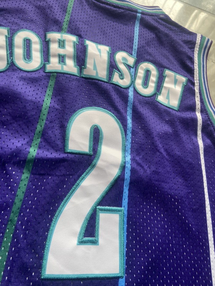Mitchell&ness 1992-93 Charlotte Hornets JOHNSON 2 Purple Basketball Shirt Adult NBA Jersey