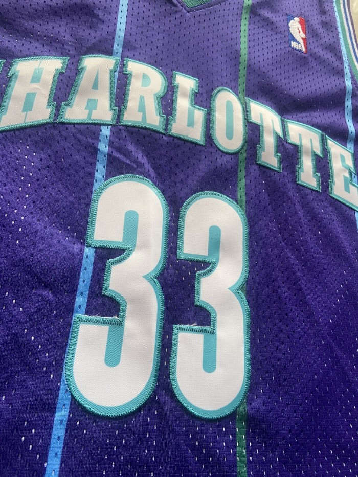 Mitchell&ness 1992-93 Charlotte Hornets MOURNING 33 Purple Basketball Shirt Adult NBA Jersey
