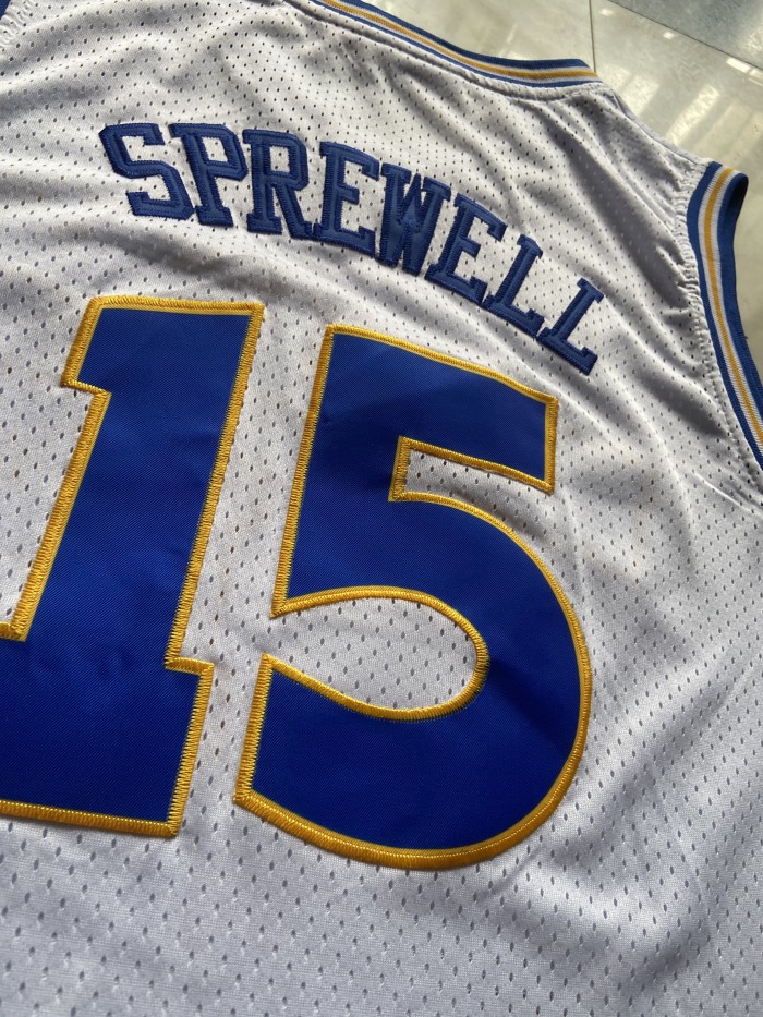 Mitchell&ness 1992-93 Golen State Warriors SPREWELL 15 White NBA Jersey Basketball Shirt