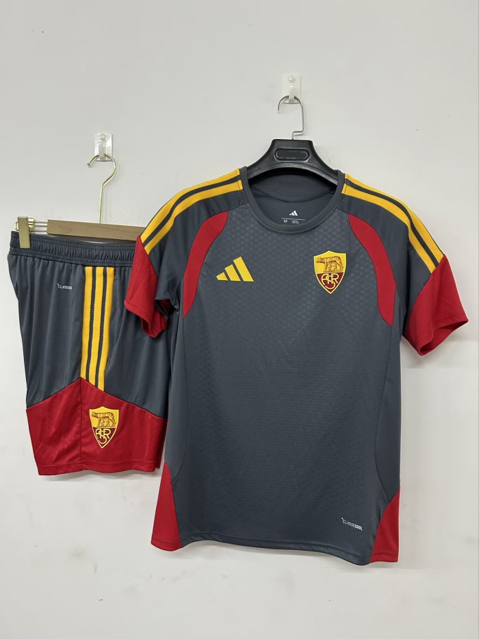 Adult Uniform 2026-2027 As Roma Grey Soccer Training Jersey and Shorts Football Kits