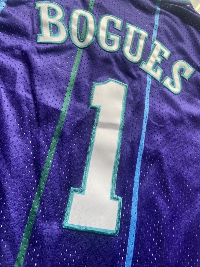 Mitchell&ness 1992-93 Charlotte Hornets BOGUES 1 Purple Basketball Shirt Adult NBA Jersey