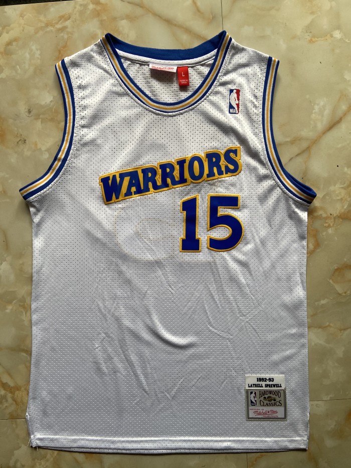 Mitchell&ness 1992-93 Golen State Warriors SPREWELL 15 White NBA Jersey Basketball Shirt