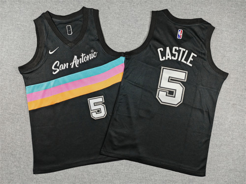 Youth Kids 2026 City Edition San Antonio Spurs 5 CASTLE Black NBA Jersey Kids Basketball Shirt