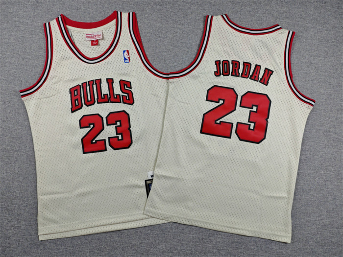Youth Kids Mitchell&ness 1995-96 Chicago Bulls 23 JORDAN Yellow Basketball Shirt Child NBA Jersey