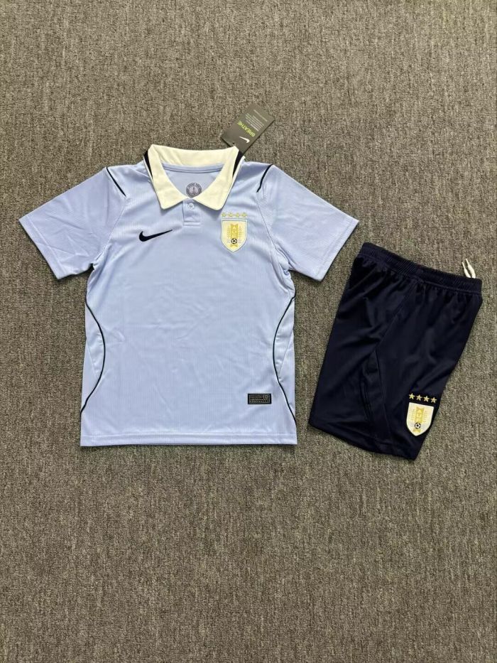 Youth Uniform Kids Kit 2026 Uruguay Home Soccer Jersey Shorts Child Football Set
