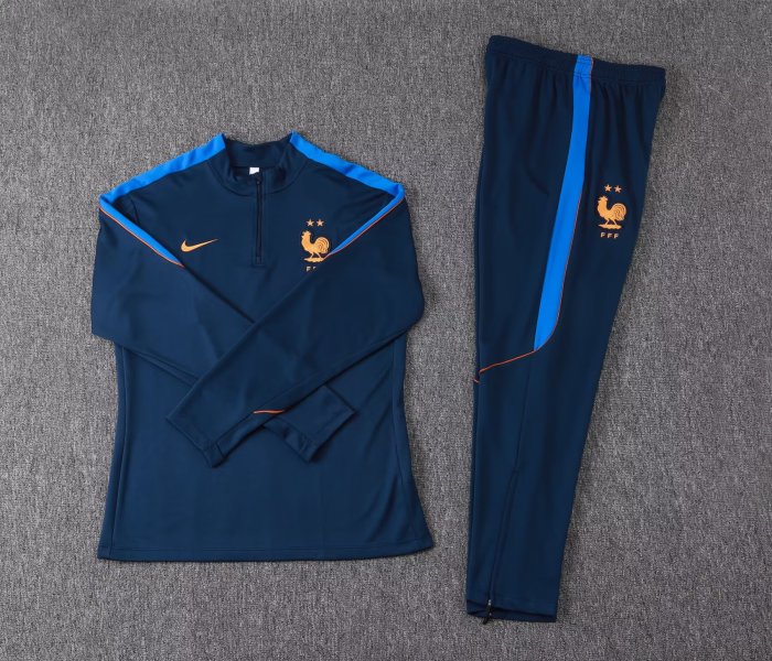 2026 France Dark Blue Soccer Training Sweater and Pants Football Kit