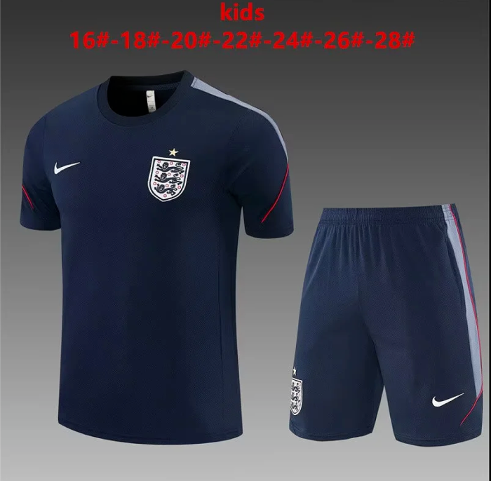 Youth Uniform Kids Kit 2026-2027 England Dark Blue Soccer Training Jersey Shorts Child Football Set