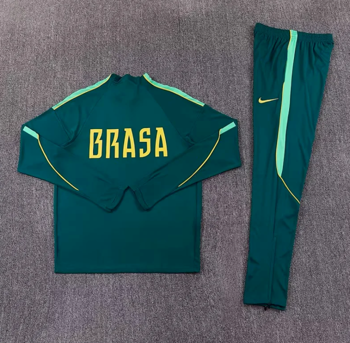 2026 Brazil Dark Green Soccer Training Sweater and Pants Brasil Football Kit