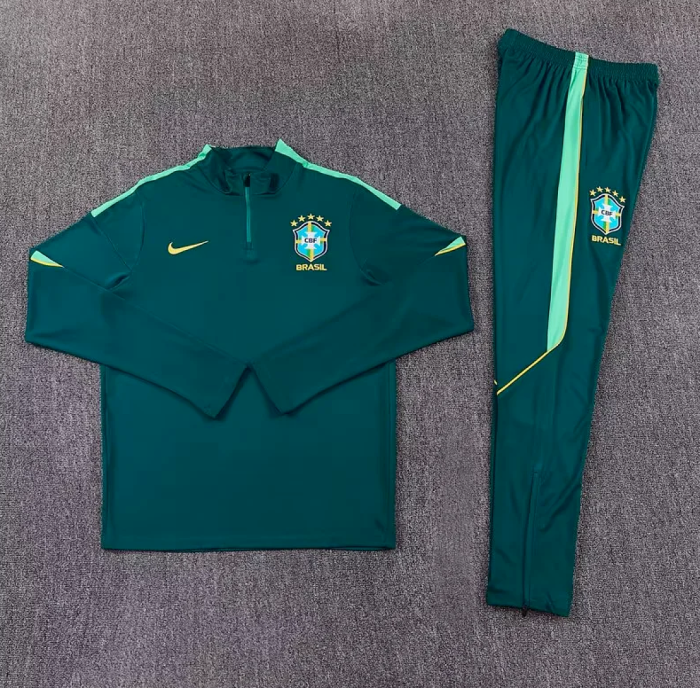2026 Brazil Dark Green Soccer Training Sweater and Pants Brasil Football Kit