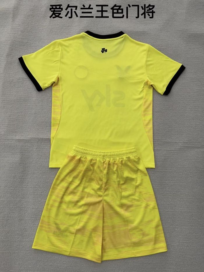 Youth Uniform Kids Kit 2026 Ireland Yellow Goalkeeper Soccer Jersey Shorts Child Football Set