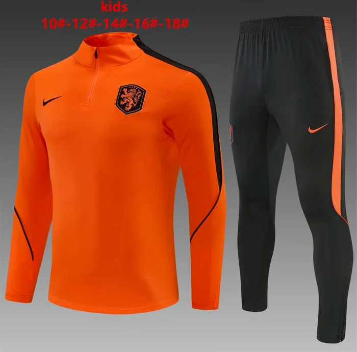 Youth 2026-2027 Netherlands Orange Soccer Training Sweater and Pants Holland Child Football Kit