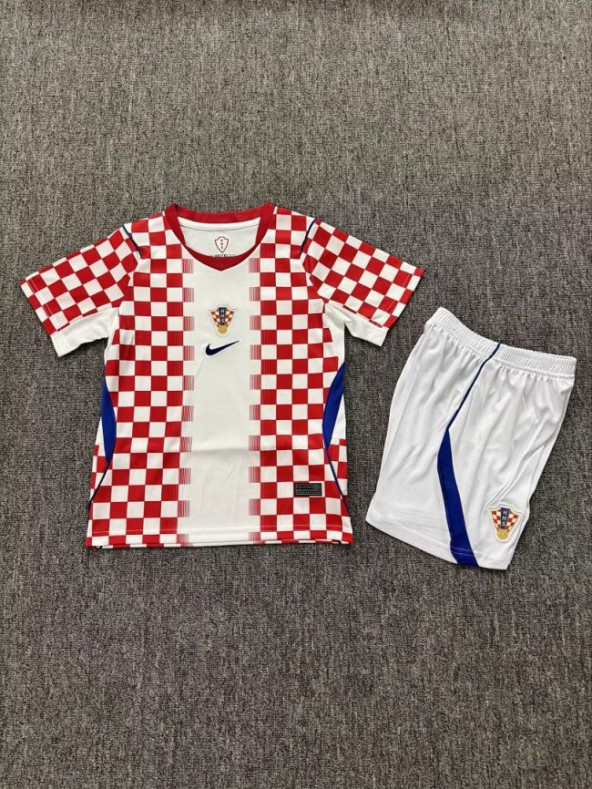 Youth Uniform Kids Kit Croatia 2026 Home Soccer Jersey Shorts Child Football Set