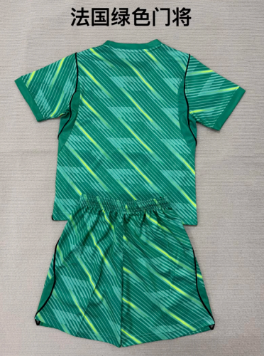 Youth Uniform Kids Kit 2026 France Green Goalkeeper Soccer Jersey Shorts Child Football Set