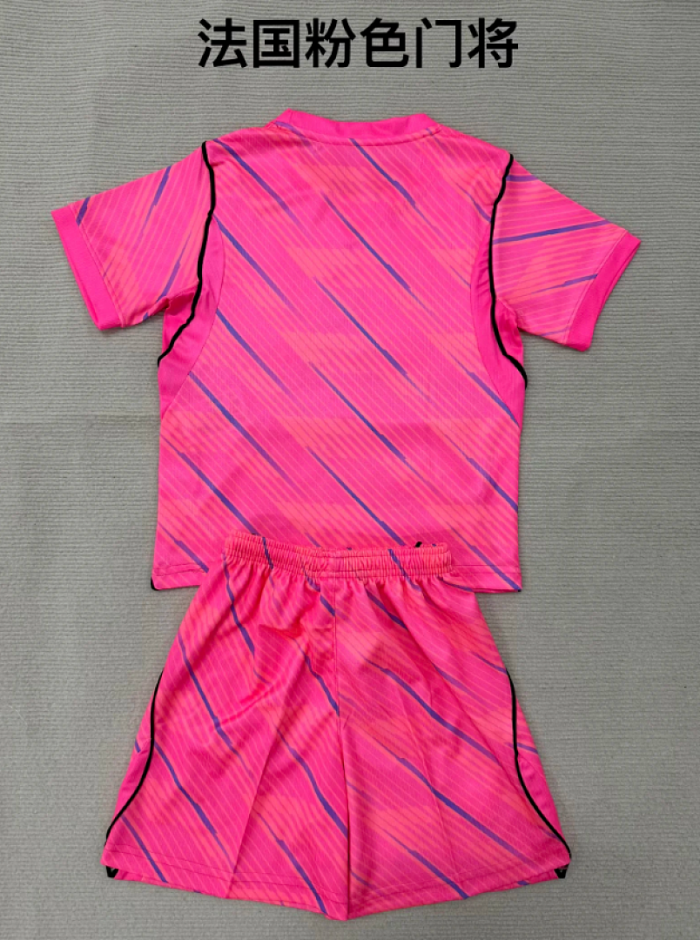 Youth Uniform Kids Kit 2026 France Pink Goalkeeper Soccer Jersey Shorts Child Football Set