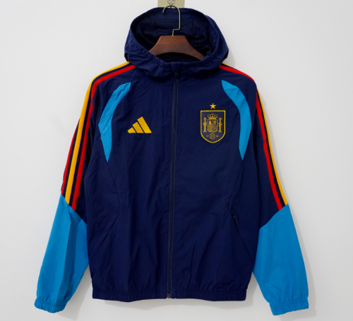 with Caps 2026-2027 Spain Dark Blue Soccer Windbreaker Jacket Football Jacket