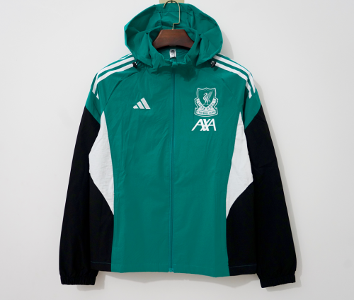 with Caps 2026-2027 Liverpool Green/White/Black Soccer Windbreaker Jacket Football Jacket