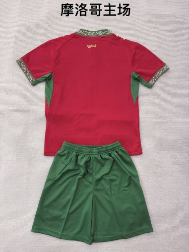 Youth Uniform Kids Kit 2026 Morocco Home Soccer Jersey Shorts Child Football Set