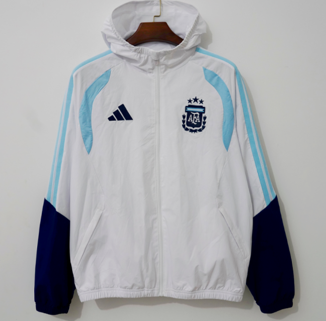 with Caps 2026-2027 Argentina White Soccer Windbreaker Jacket Football Jacket