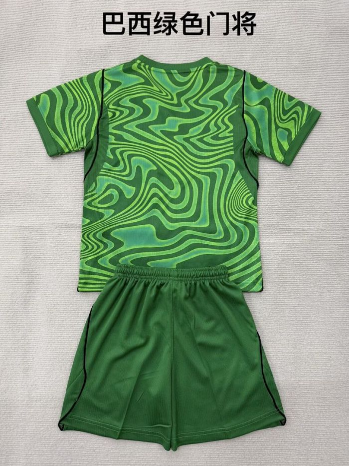 Youth Uniform Kids Kit 2026 Brazil Green Goalkeeper Soccer Jersey Shorts Brasil Child Football Set