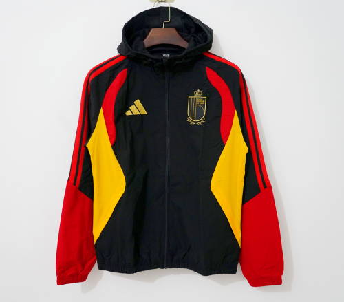 with Caps 2026-2027 BEL Black Soccer Windbreaker Jacket Football Jacket
