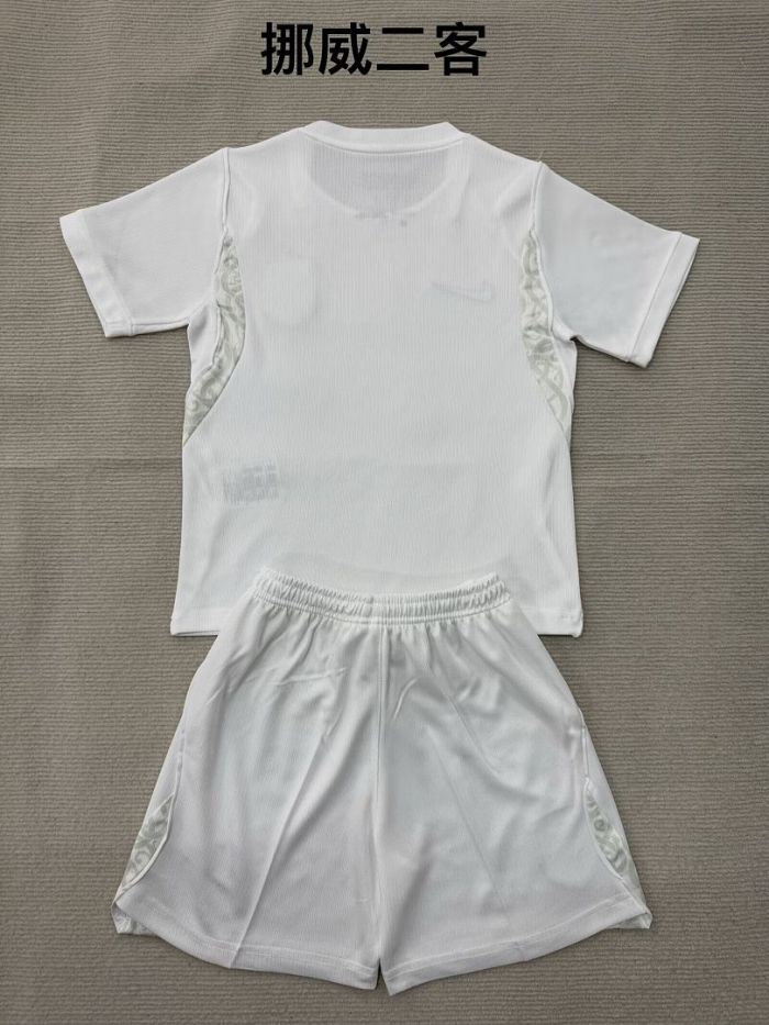 Youth Uniform Kids Kit 2026 Norway Third Away White Soccer Jersey Shorts  Child Football Set