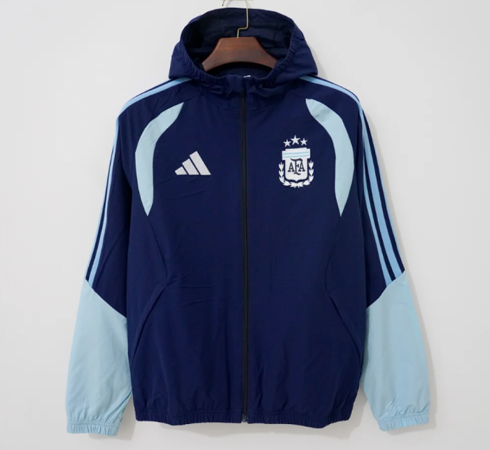 with Caps 2026-2027 Argentina Dark Blue Soccer Windbreaker Jacket Football Jacket