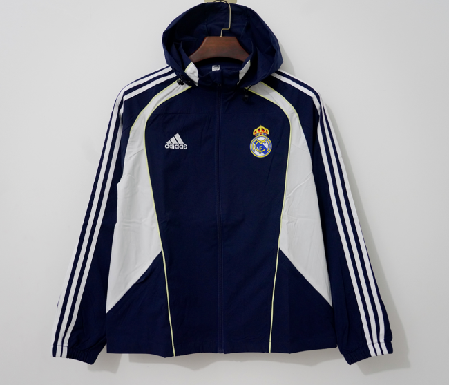 with Caps 2026-2027 Real Madrid Dark Blue/White Soccer Windbreaker Jacket Football Jacket