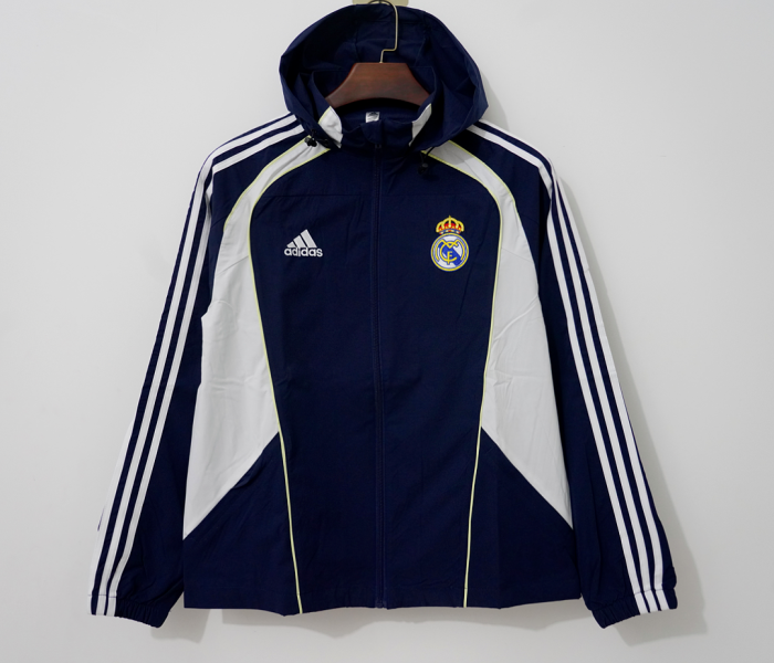 with Caps 2026-2027 Real Madrid Dark Blue/White Soccer Windbreaker Jacket Football Jacket
