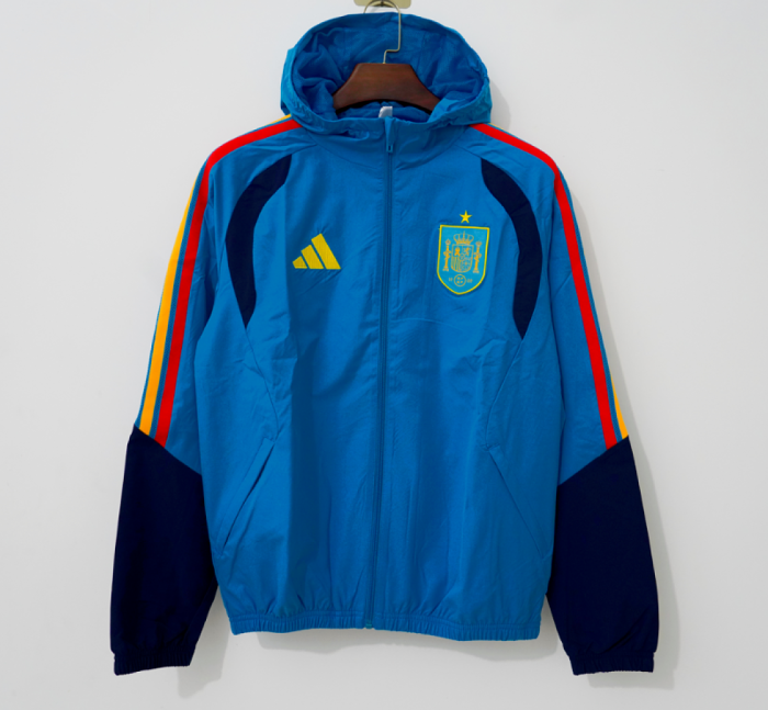 with Caps 2026-2027 Spain Blue Soccer Windbreaker Jacket Football Jacket