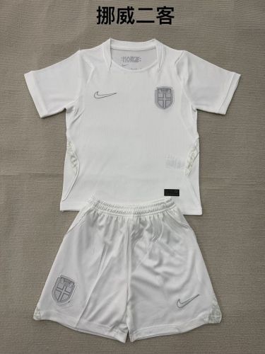 Youth Uniform Kids Kit 2026 Norway Third Away White Soccer Jersey Shorts  Child Football Set