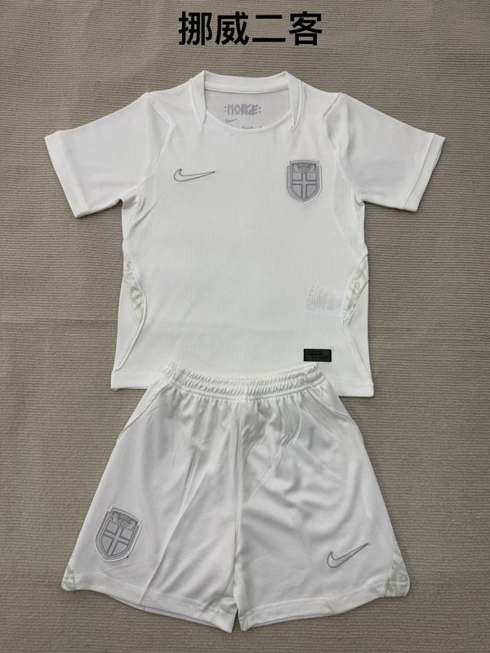 Youth Uniform Kids Kit 2026 Norway Third Away White Soccer Jersey Shorts  Child Football Set