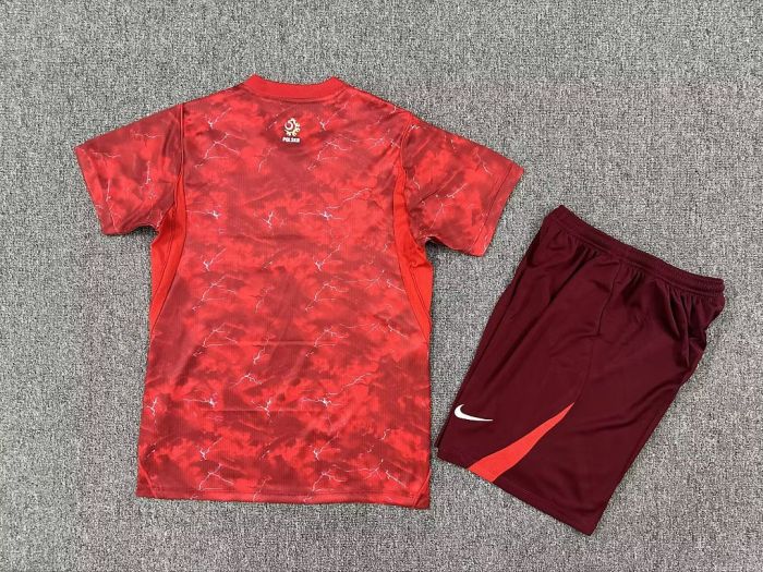 Youth Uniform Kids Kit Poland 2026 Away Red Soccer Jersey Shorts Child Football Set