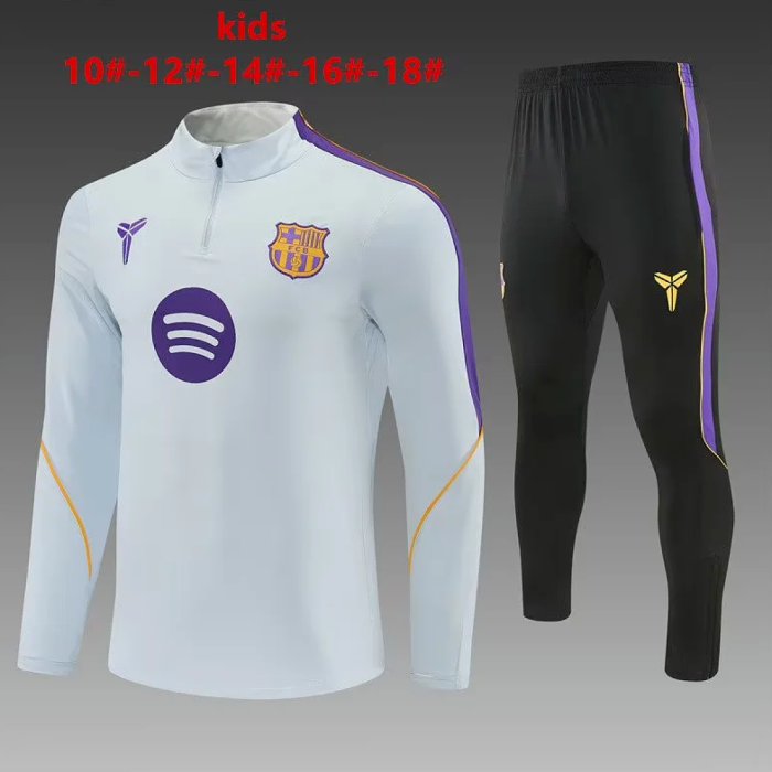 Youth 2026-2027 Barcelona Grey Soccer Training Sweater and Pants Holland Child Football Kit