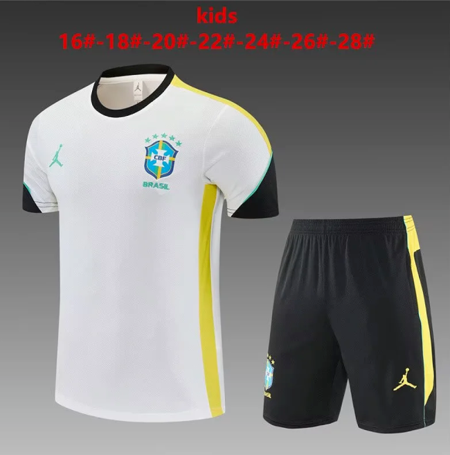 Youth Uniform Kids Kit 2026-2027 Brazil White Soccer Training Jersey Shorts Child Football Set