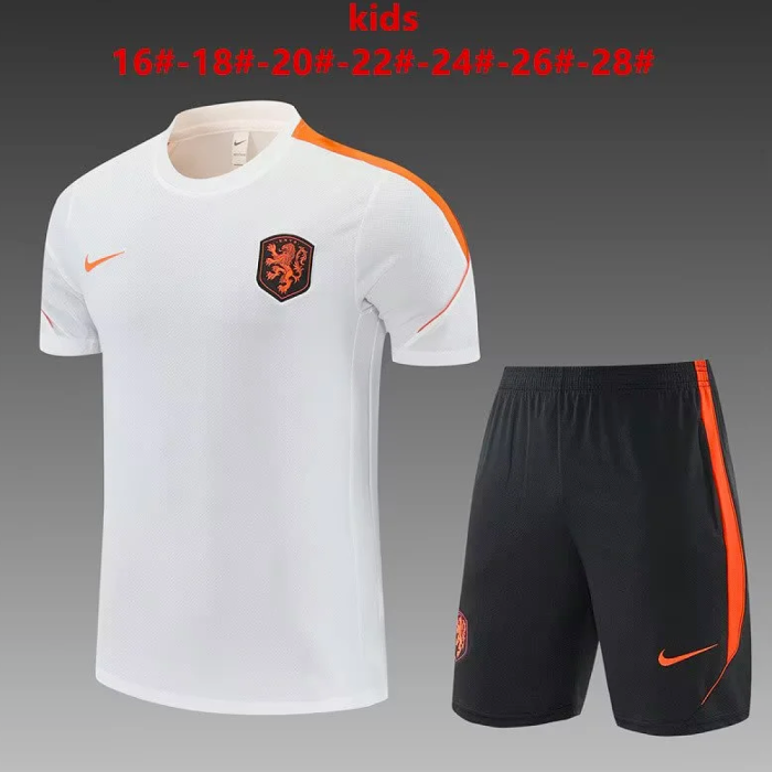 Youth Uniform Kids Kit 2026-2027 Netherlands White Soccer Training Jersey Shorts Child Football Set