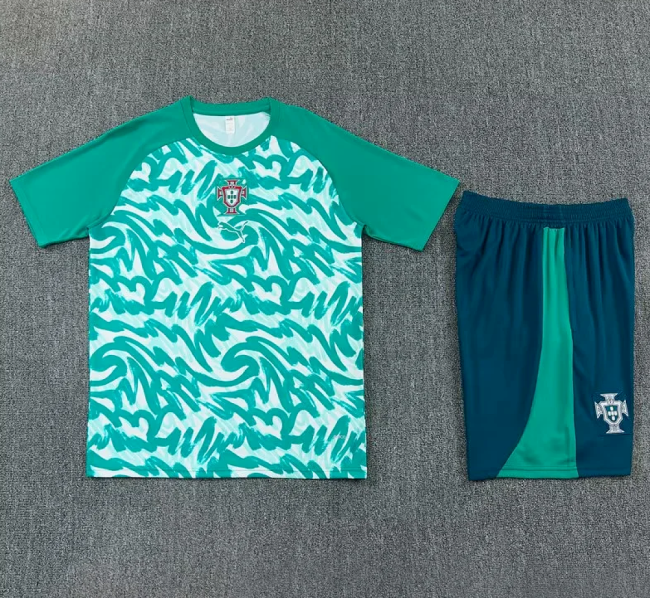 Adult Uniform 2026-2027 Portugal Green/White Soccer Training Jersey and Shorts Football Kits