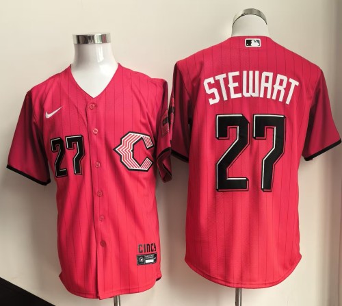 City Edition Cincinnati Reds STEWART 27 Red Cool Base Jersey MLB Shirt